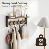 Moonval Wall Mounted Coat Rack, Entryway Shelf with 5 Metal Hooks for Coats, Keys, Hats & Bags