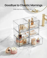 Moonval Clear Storage Drawers, 4-Pack Stackable Acrylic Organizer Bins for Bathroom, Kitchen & Pantry