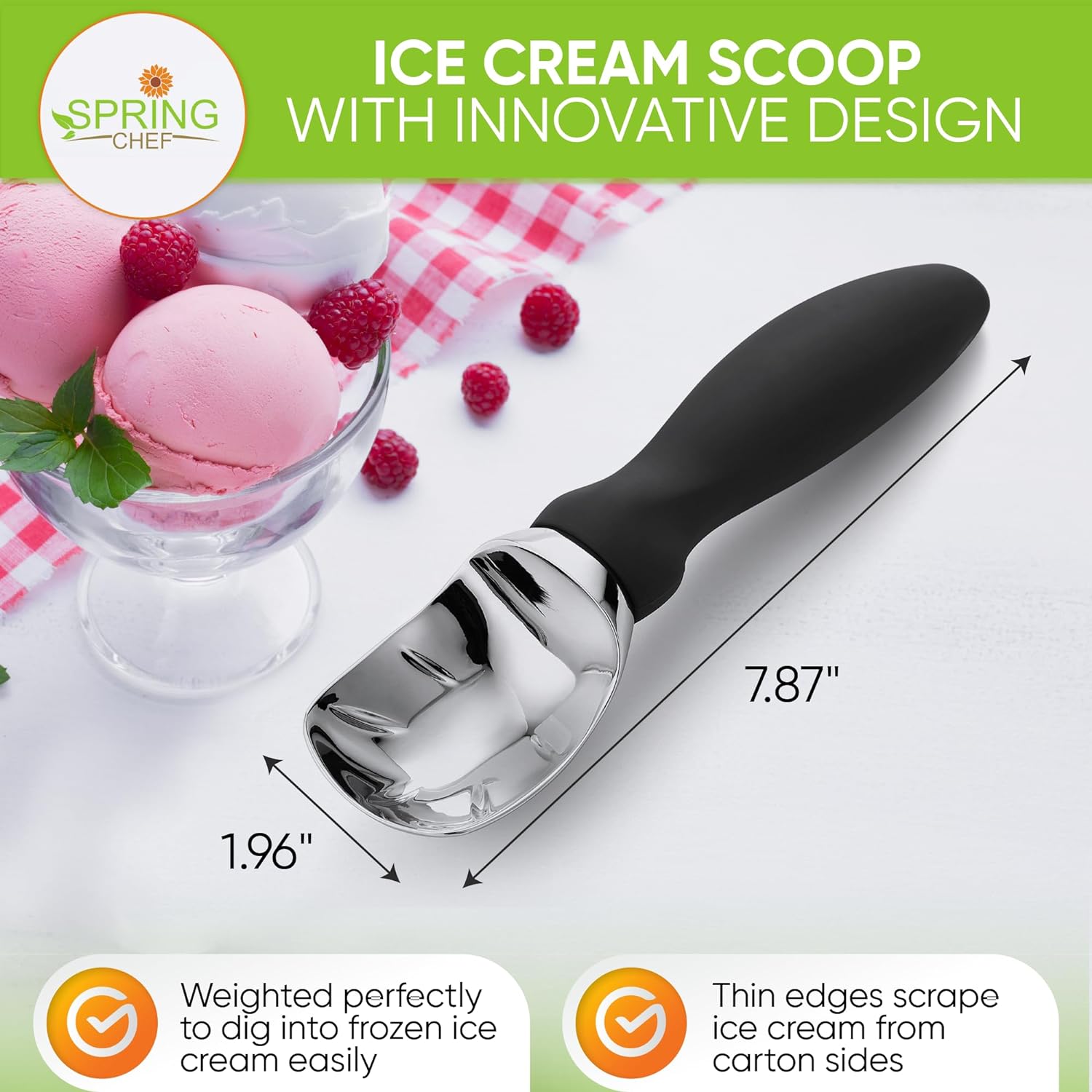 Moonval Ice Cream Scoop, Heavy-Duty Metal Scooper for Ice Cream, Cookie Dough & Frozen Desserts