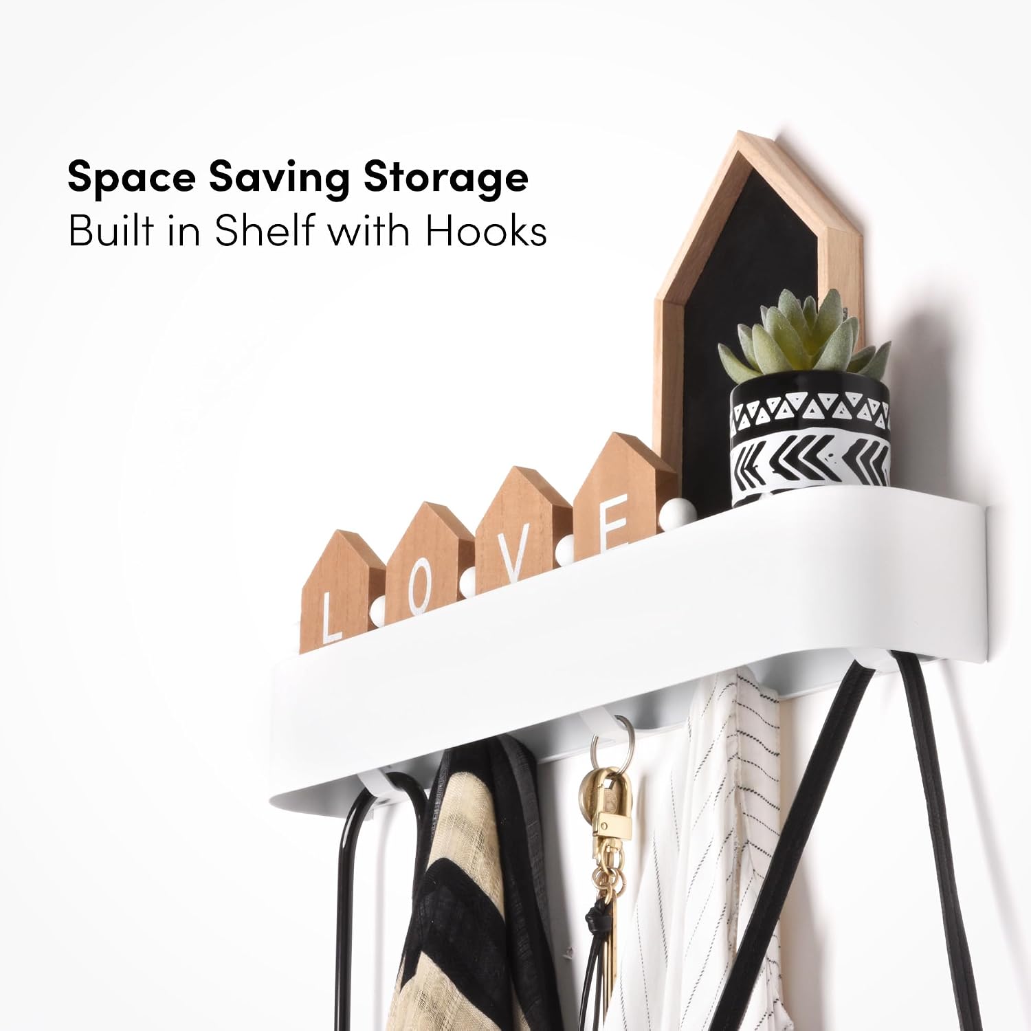 Moonval Wall Mounted Coat Rack, Steel Shelf with 5 Heavy-Duty Hooks for Entryway, Hallway & Bedroom
