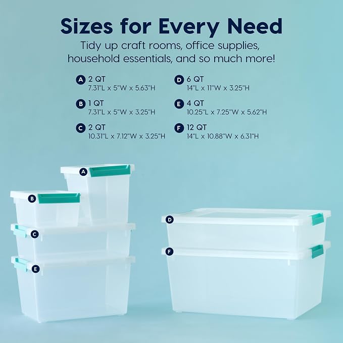 Moonval Craft Storage Bins, 6-Pack 1 Qt Clear Stackable Containers with Lids & Secure Latches