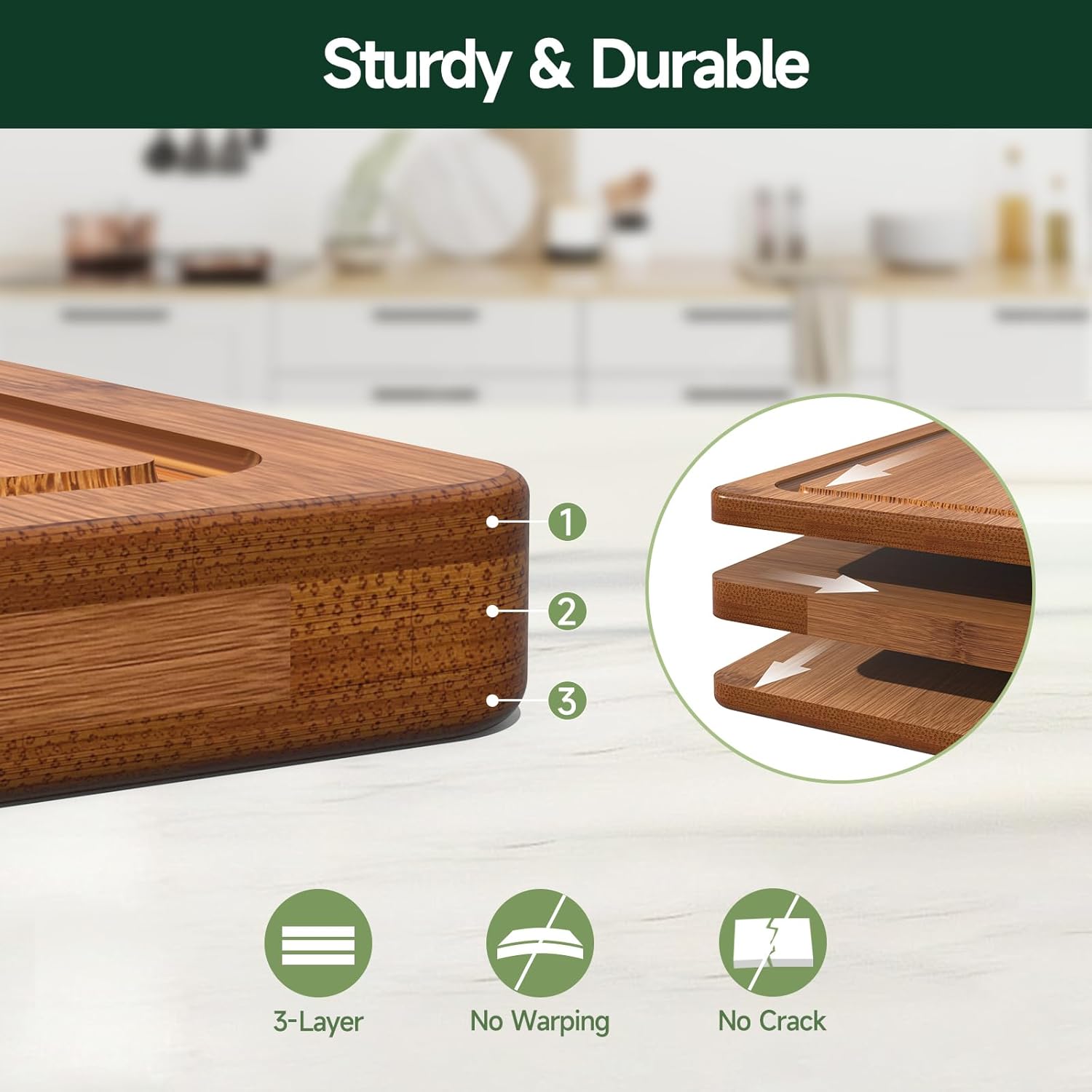Moonval Bamboo Cutting Board Set, 3-Piece Carbonized Wood Chopping Boards with Juice Grooves