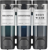 Moonval 3-Chamber Shower Dispenser, No-Drill Wall-Mounted Shampoo & Soap Organizer