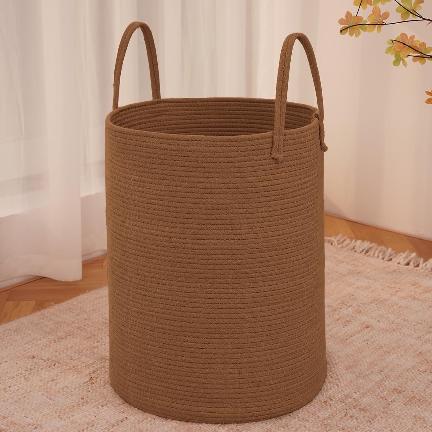 Moonval Woven Laundry Basket, 60L Cotton Rope Hamper for Clothes, Blankets & Toys