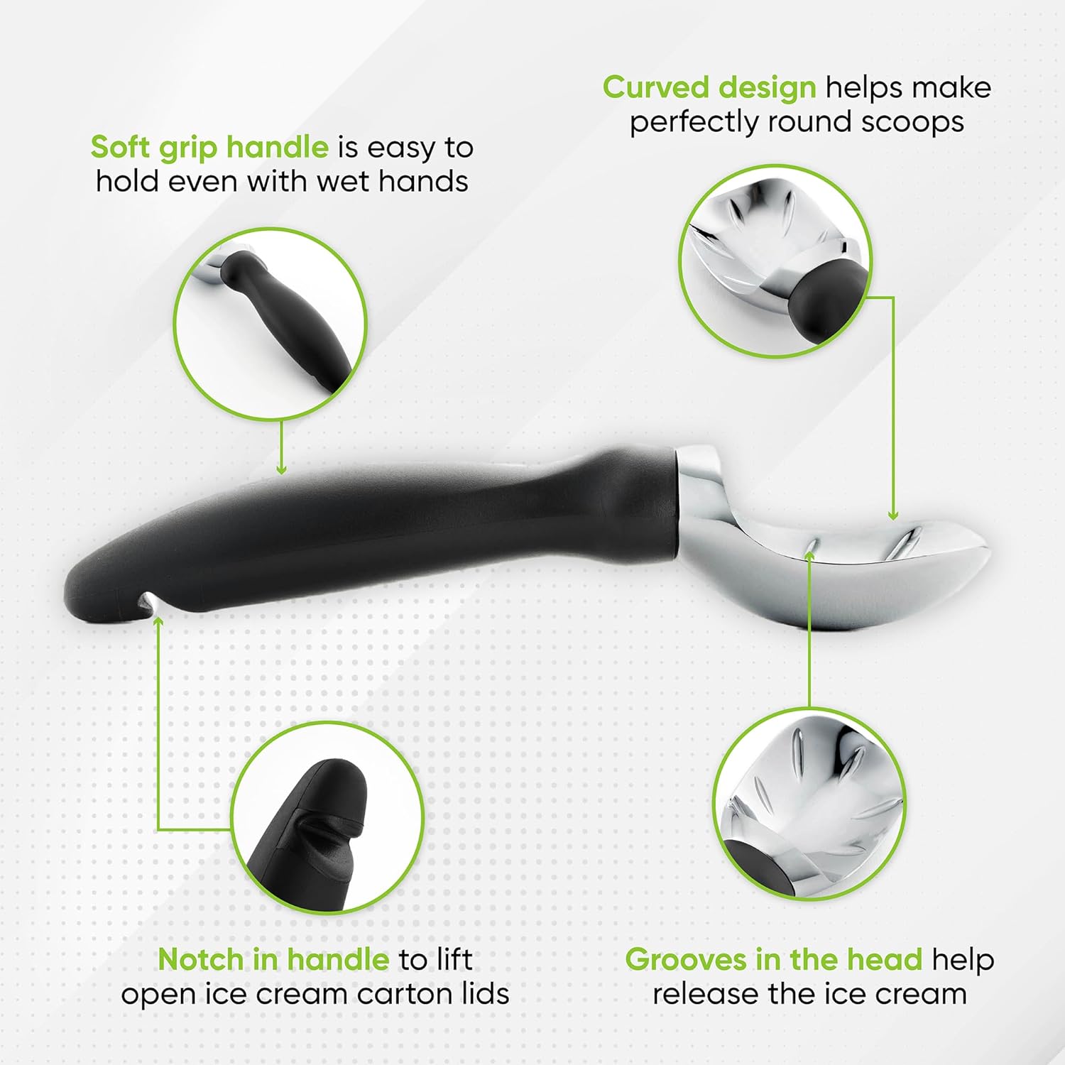 Moonval Ice Cream Scoop, Heavy-Duty Metal Scooper for Ice Cream, Cookie Dough & Frozen Desserts