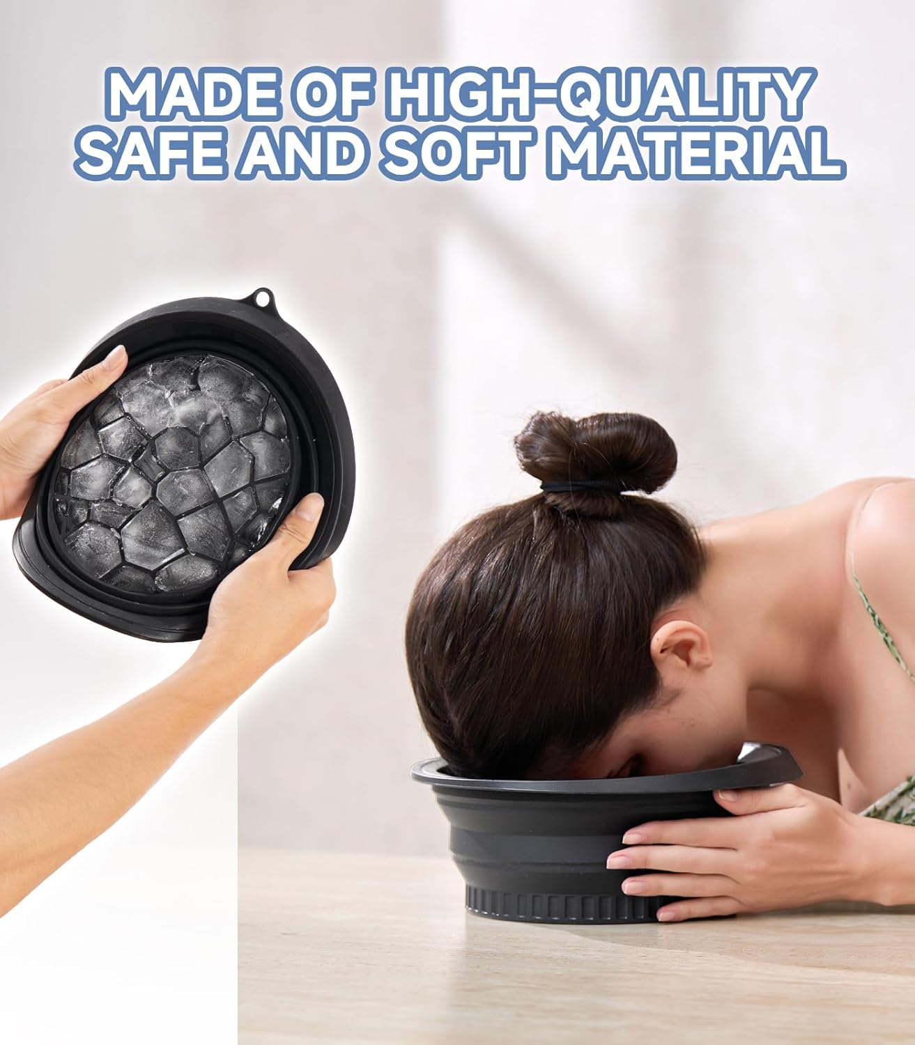 Moonval Collapsible Silicone Facial Ice Bath Bowl, Portable Face Cooling Basin