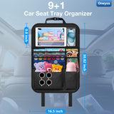 Moonval Backseat Car Organizer, 2-Pack Seat Protectors with Foldable Tray, Tablet Holder & 9 Pockets