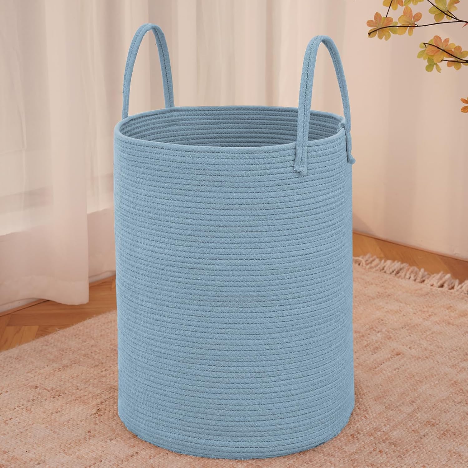 Moonval Woven Laundry Basket, 60L Cotton Rope Hamper for Clothes, Blankets & Toys