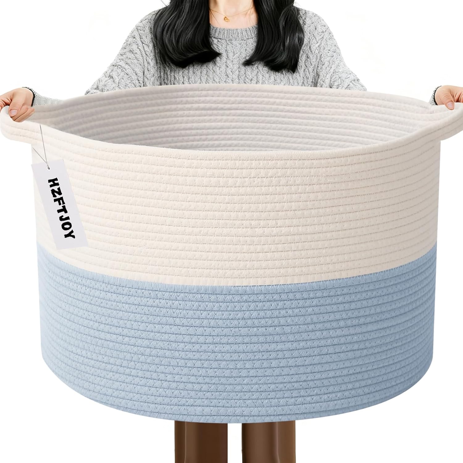 Moonval Woven Blanket Basket, Cotton Rope Storage Hamper with Handles for Laundry, Toys & Blankets