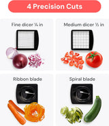 Moonval Vegetable Chopper, 4-in-1 Food Chopper & Spiralizer with Container for Kitchen Prep
