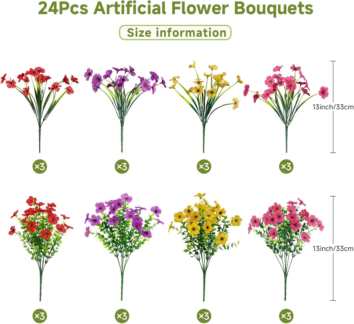 Moonval Artificial Daisy Flowers, 24 Bundles UV-Resistant Faux Outdoor Plants for Home & Garden Decor