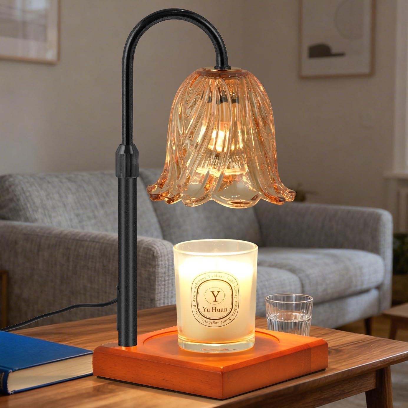 Moonval Candle Warmer Lamp, Dimmable Wax Melt Warmer with Timer & 2 Bulbs for Jar Candles