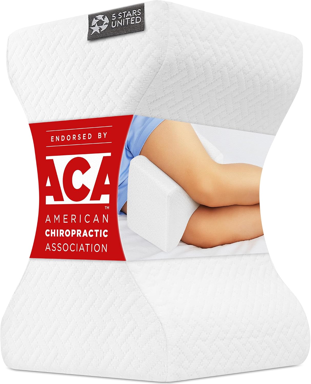 Moonval Knee Pillow, Memory Foam Leg Cushion for Side Sleepers with Washable Cover, White