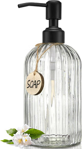 Moonval Glass Soap Dispenser, 18 oz Refillable Bottle with Rustproof Stainless Steel Pump