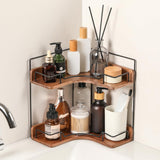 Moonval Corner Countertop Organizer, 2-Tier Wooden Shelf for Vanity, Makeup, Skincare & Kitchen