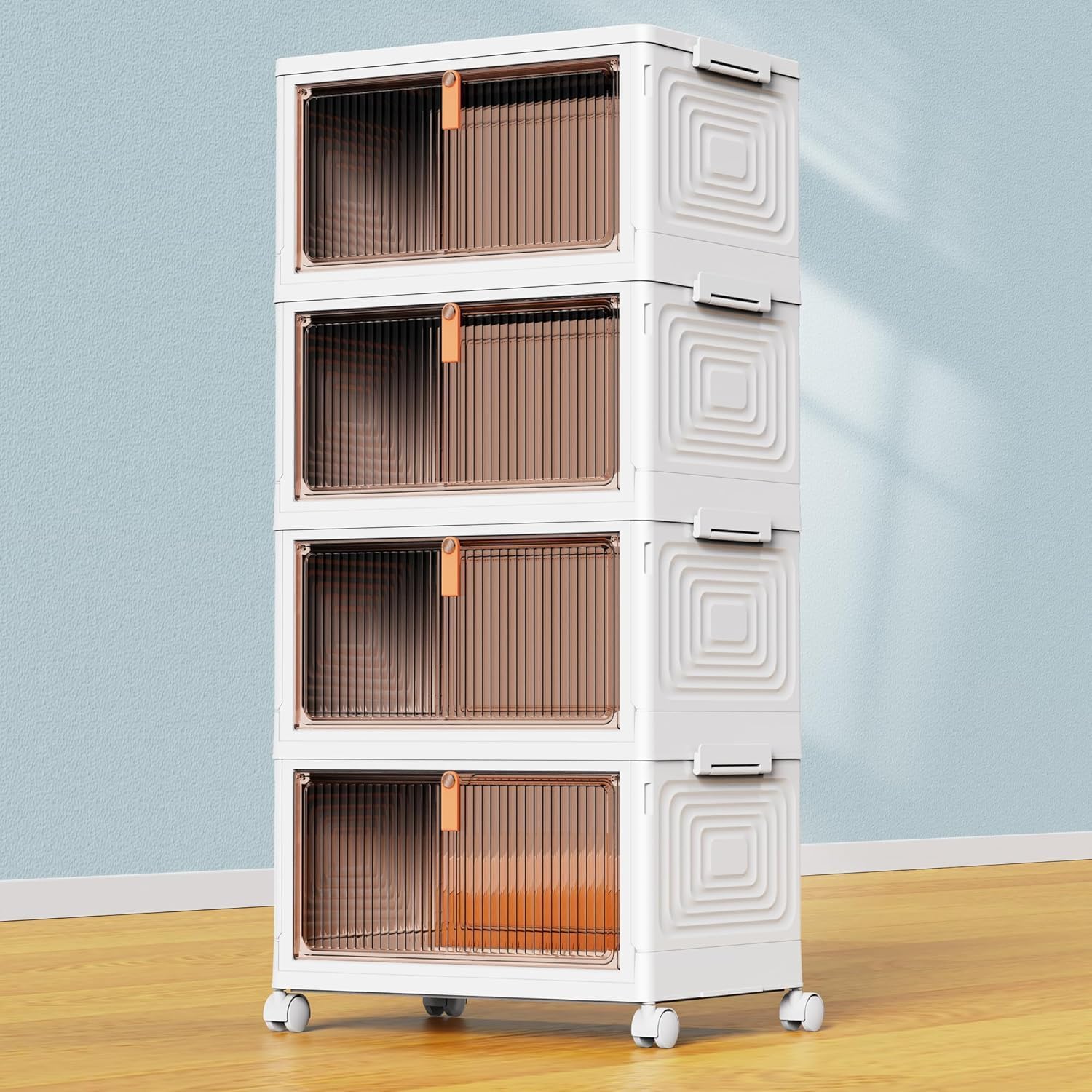 Moonval Stackable Storage Bins, Foldable Containers with Lids & Wheels