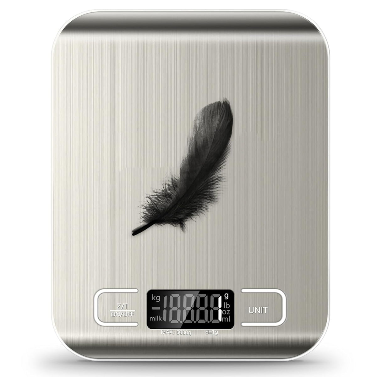 Moonval Digital Kitchen Food Scale, Stainless Steel 11 lb Scale with LCD Display, Tare Function & 6 Units