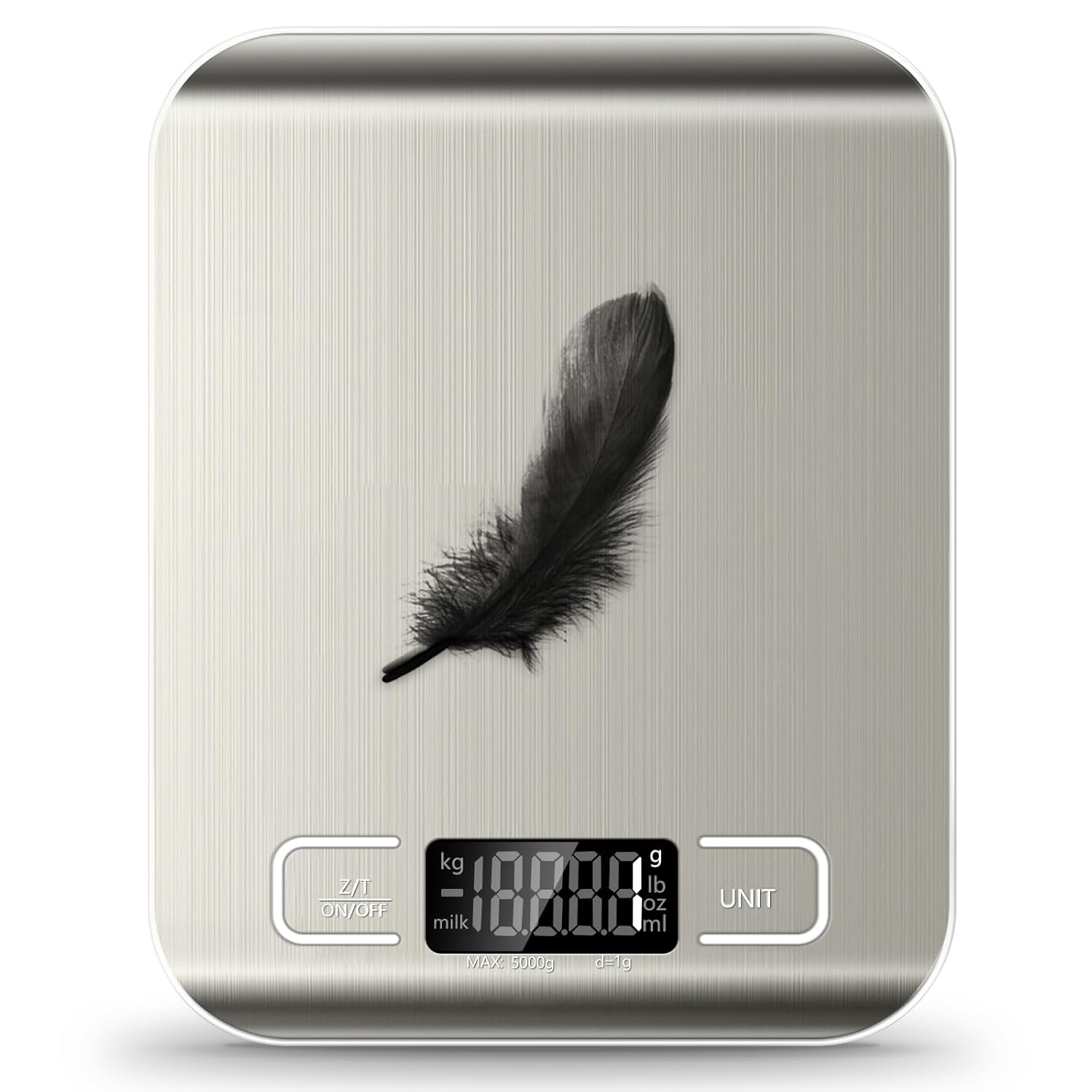 Moonval Digital Kitchen Food Scale, Stainless Steel 11 lb Scale with LCD Display, Tare Function & 6 Units