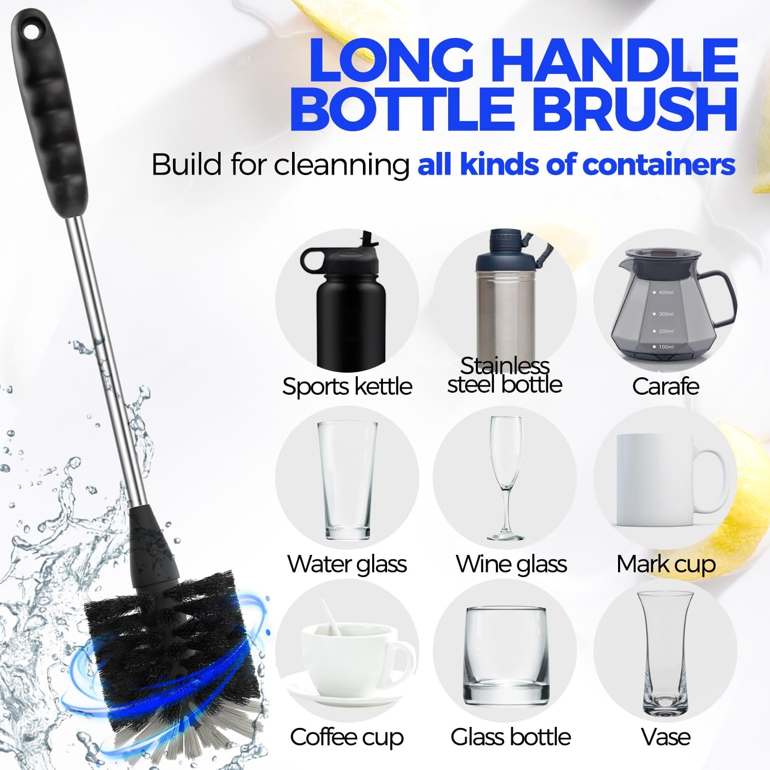 Moonval Bottle Brush Cleaner Set, 5-Piece Cleaning Brushes with Stainless Steel Handle for Bottles & Straws
