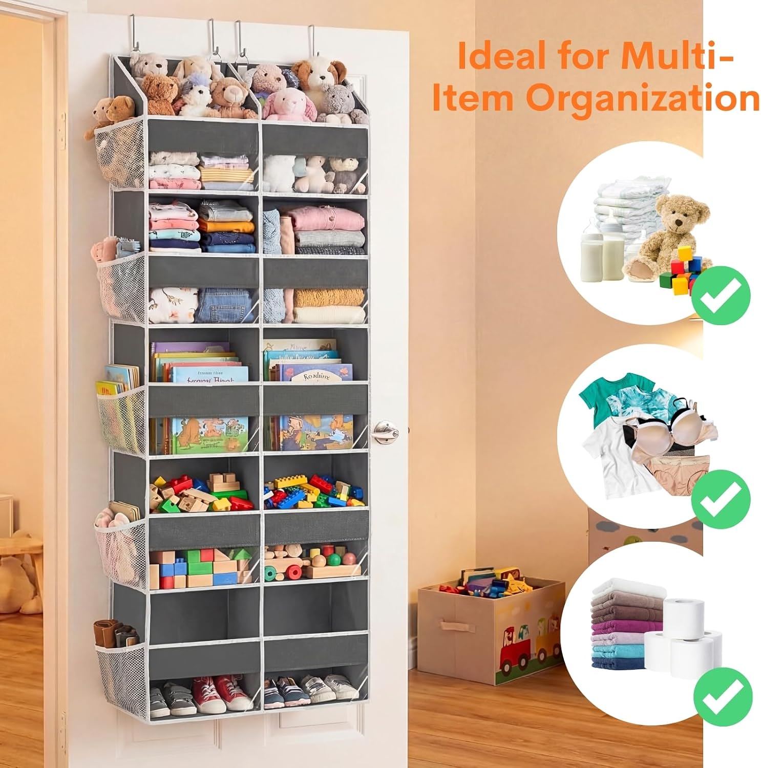 Moonval Over-the-Door Organizer, 5-Tier Hanging Storage with 10 Compartments, 80 lb Capacity