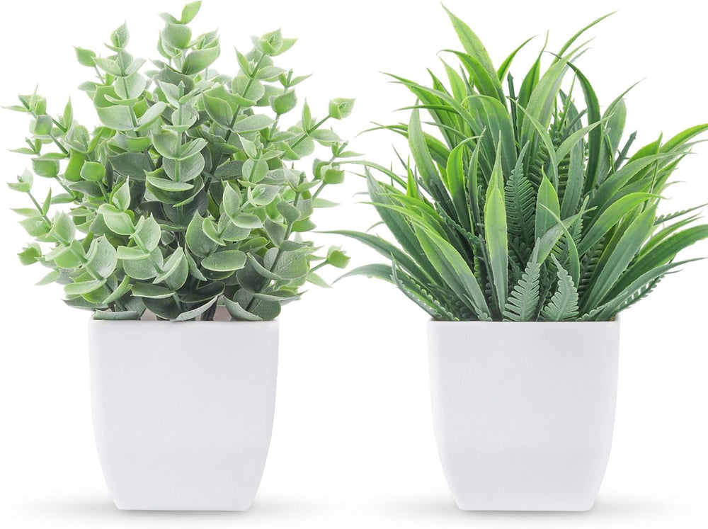 Der Rose 2 Packs Small Fake Plants Mini Artificial Potted Plants for Table Desk Home Bathroom Office Decor Indoor