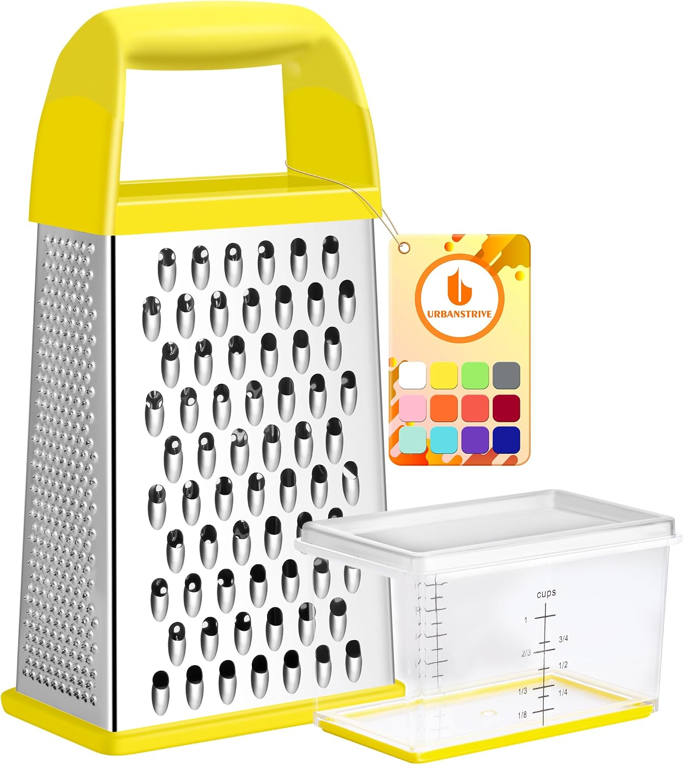 Moonval Cheese Grater, Stainless Steel Box Grater with Container for Cheese, Vegetables & Zesting