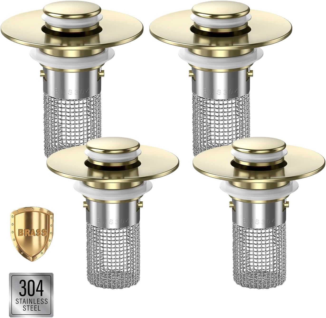 Moonval Bathroom Sink Drain Strainer, 2-Pack Pop-Up Sink Stopper with Removable Stainless Steel Hair Catcher