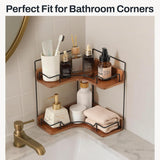 Moonval Corner Countertop Organizer, 2-Tier Wooden Shelf for Vanity, Makeup, Skincare & Kitchen