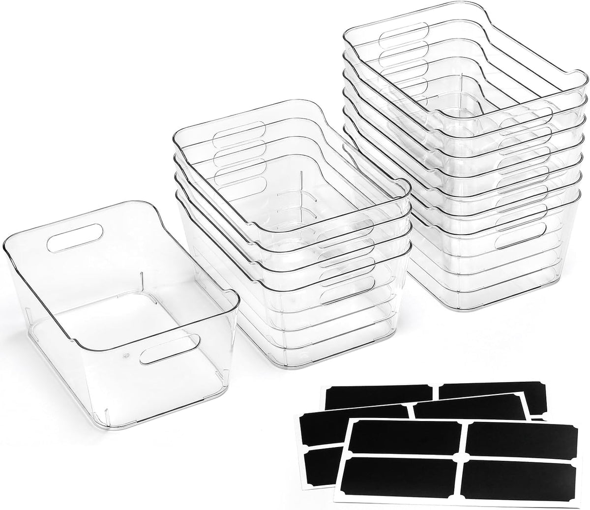 Moonval Clear Storage Bins, 12-Pack Multi-Purpose Organizers with Labels for Pantry, Kitchen & Fridge
