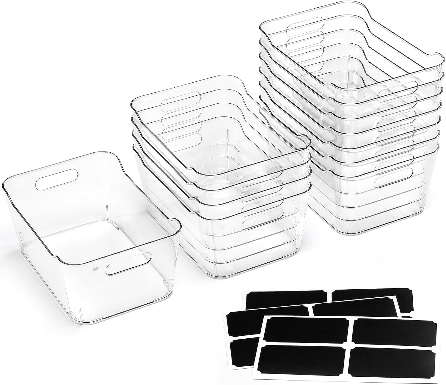 Moonval Clear Storage Bins, 12-Pack Multi-Purpose Organizers with Labels for Pantry, Kitchen & Fridge
