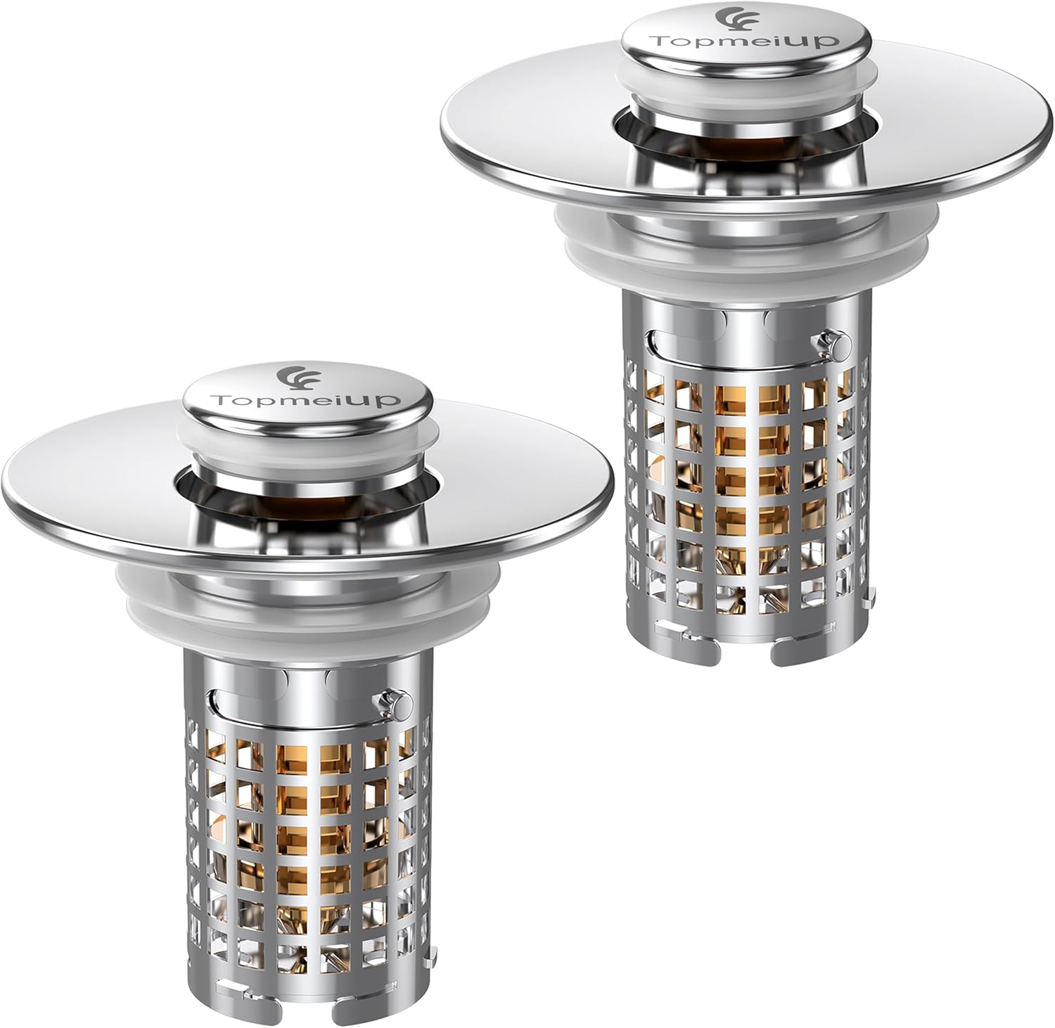 Moonval Bathroom Sink Drain Strainer, 2-Pack Pop-Up Sink Stopper with Removable Stainless Steel Hair Catcher