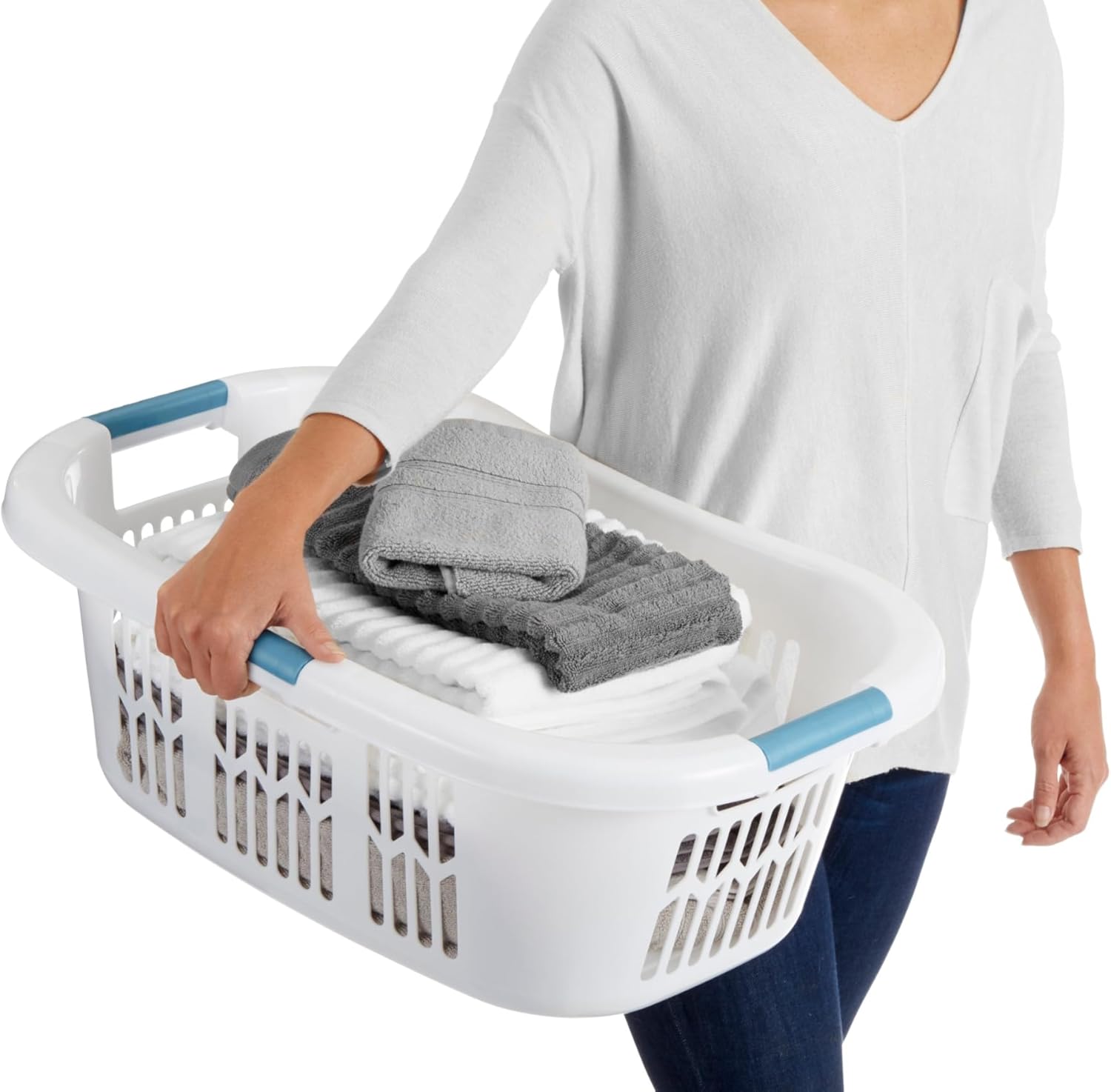 Moonval Laundry Basket, 1.5-Bushel Stackable Hamper with Easy-Carry Handles for Laundry & Storage