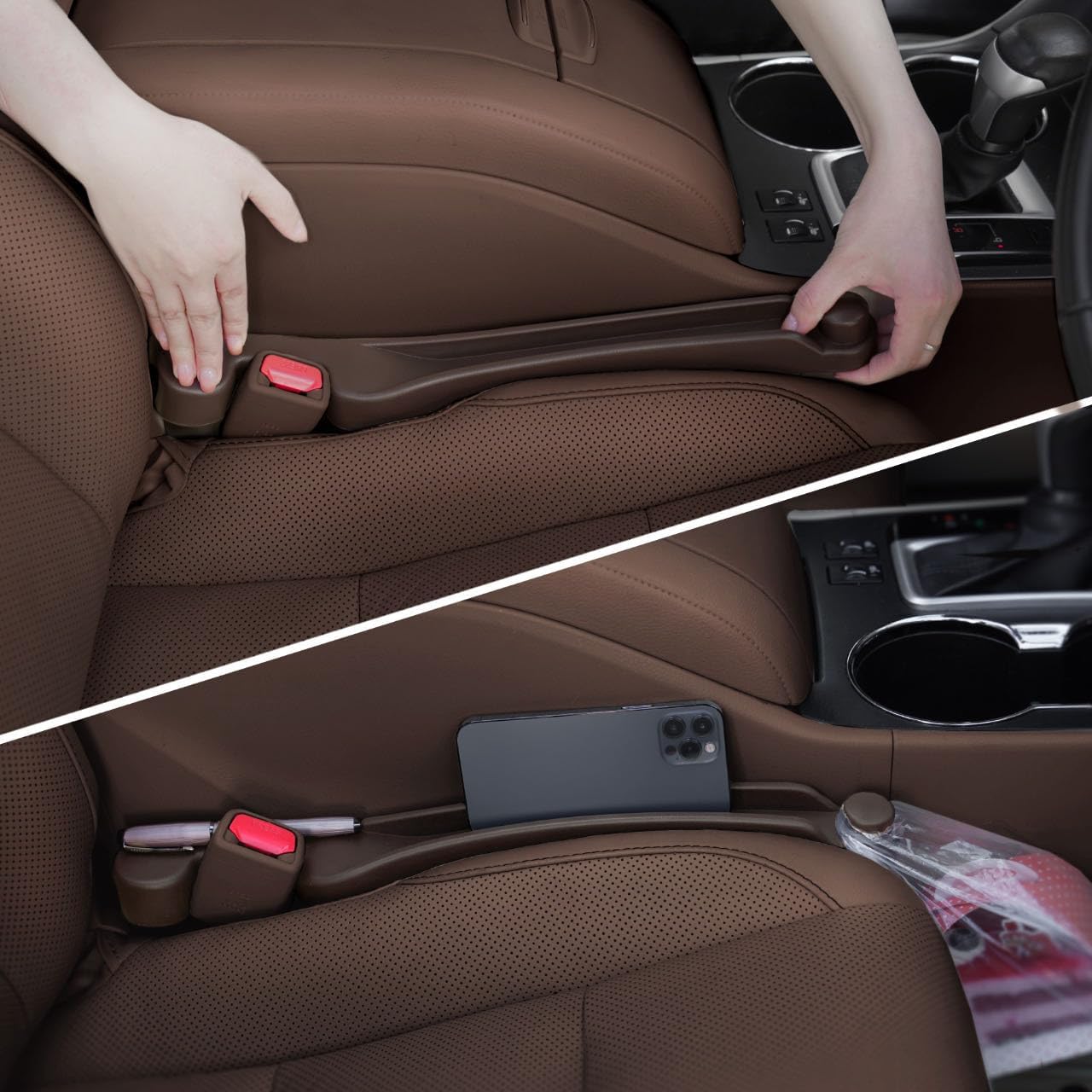 Moonval Car Seat Gap Fillers, 2-Pack 3-in-1 Foam Organizers with Storage Hook for Car Seats