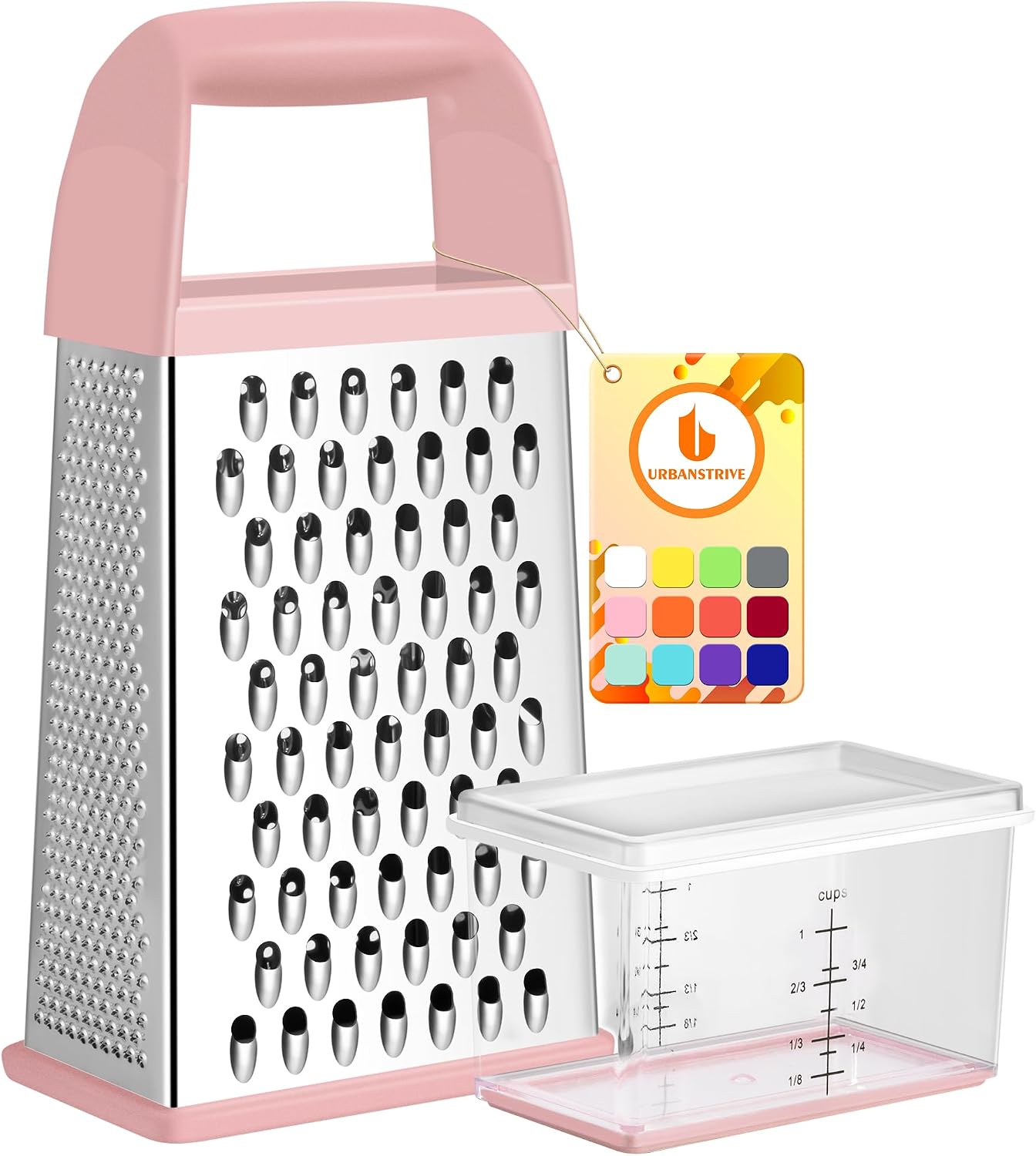 Moonval Cheese Grater, Stainless Steel Box Grater with Container for Cheese, Vegetables & Zesting