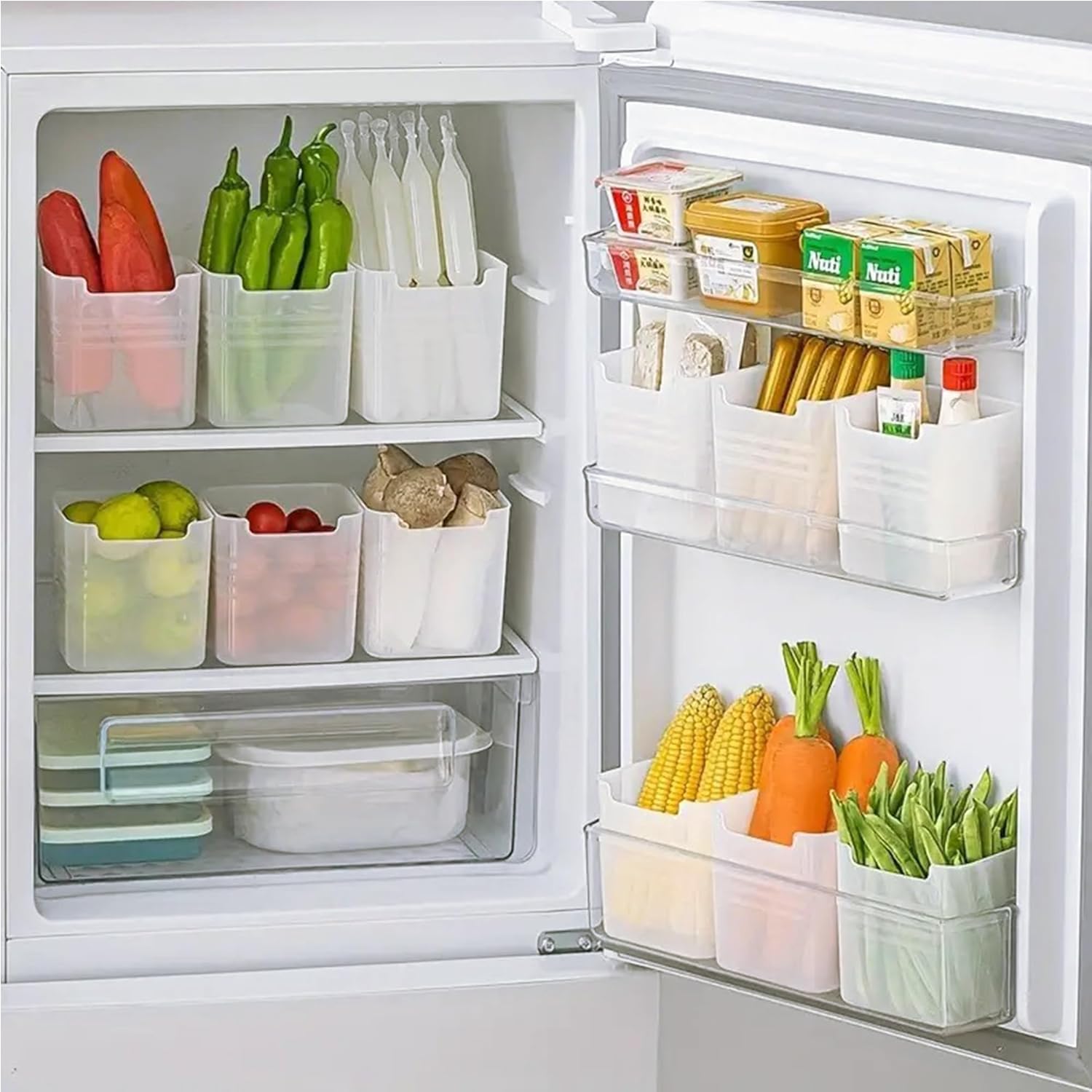 Moonval Refrigerator Organizer Bins, Open-Front Fridge & Pantry Containers, 6-Pack