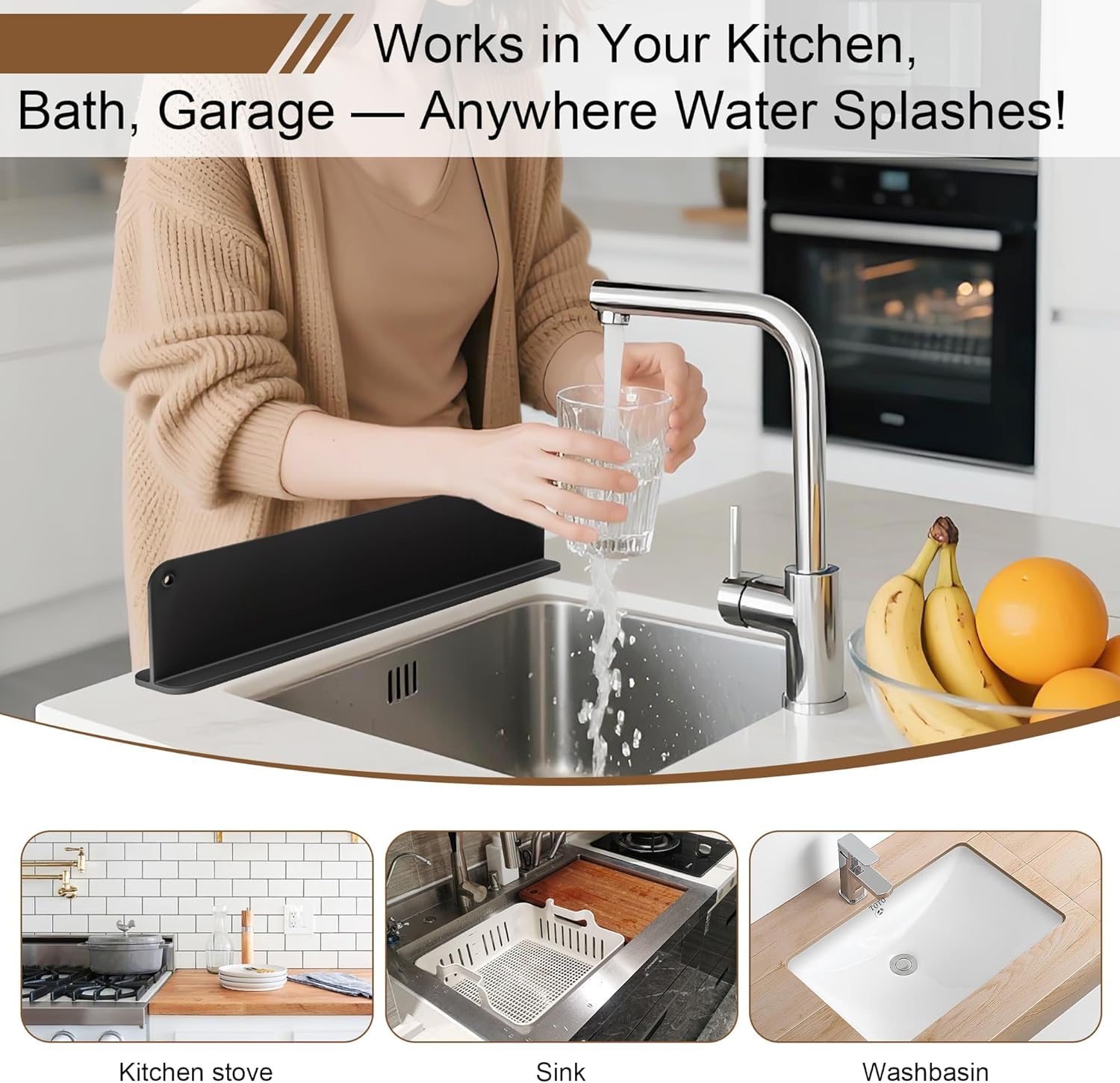 Moonval Silicone Sink Splash Guard, Waterproof Countertop Barrier for Kitchen and Bathroom