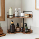 Moonval Corner Countertop Organizer, 2-Tier Wooden Shelf for Vanity, Makeup, Skincare & Kitchen