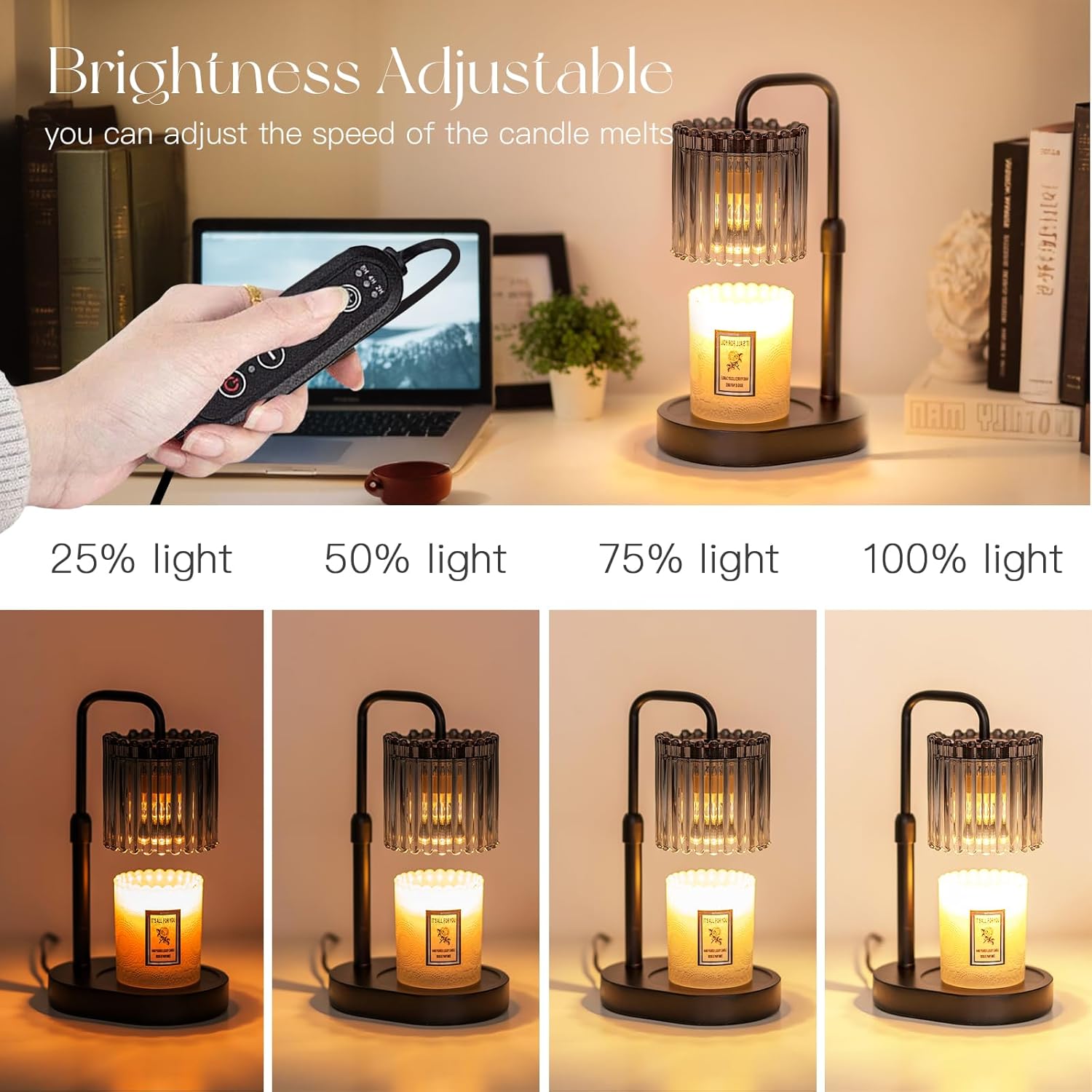 Moonval Candle Warmer Lamp, Height-Adjustable Dimmable Wax Warmer with Timer & 2 Bulbs
