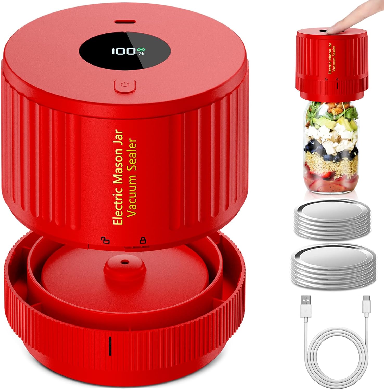Moonval Electric Mason Jar Vacuum Sealer Kit, Food Saver for Wide & Regular Mouth Mason Jars
