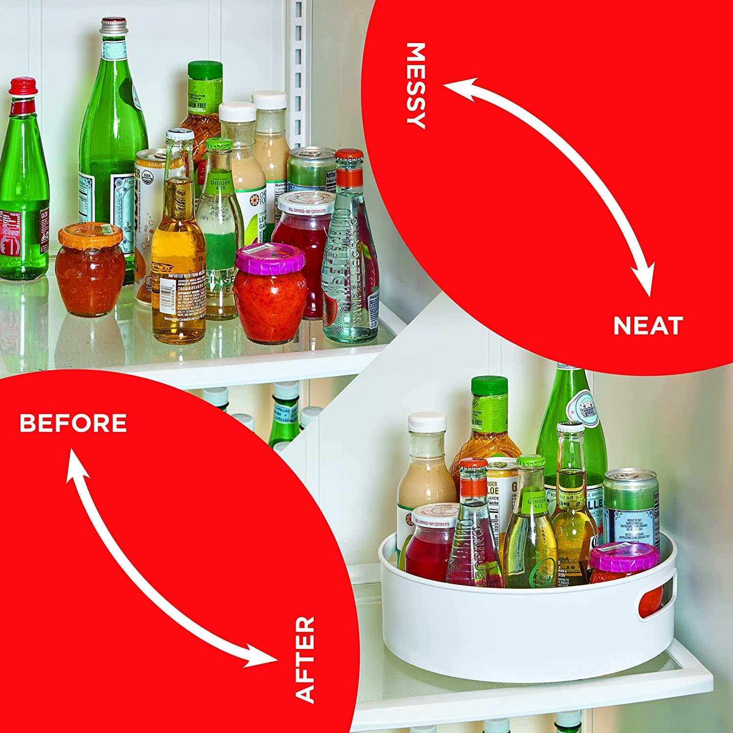Moonval 360° Rotating Organizer Tray, Space-Saving Lazy Susan for Pantry and Fridge