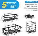 Moonval Adhesive Shower Caddy, 5-Pack Rustproof Stainless Steel Bathroom Organizer Shelves
