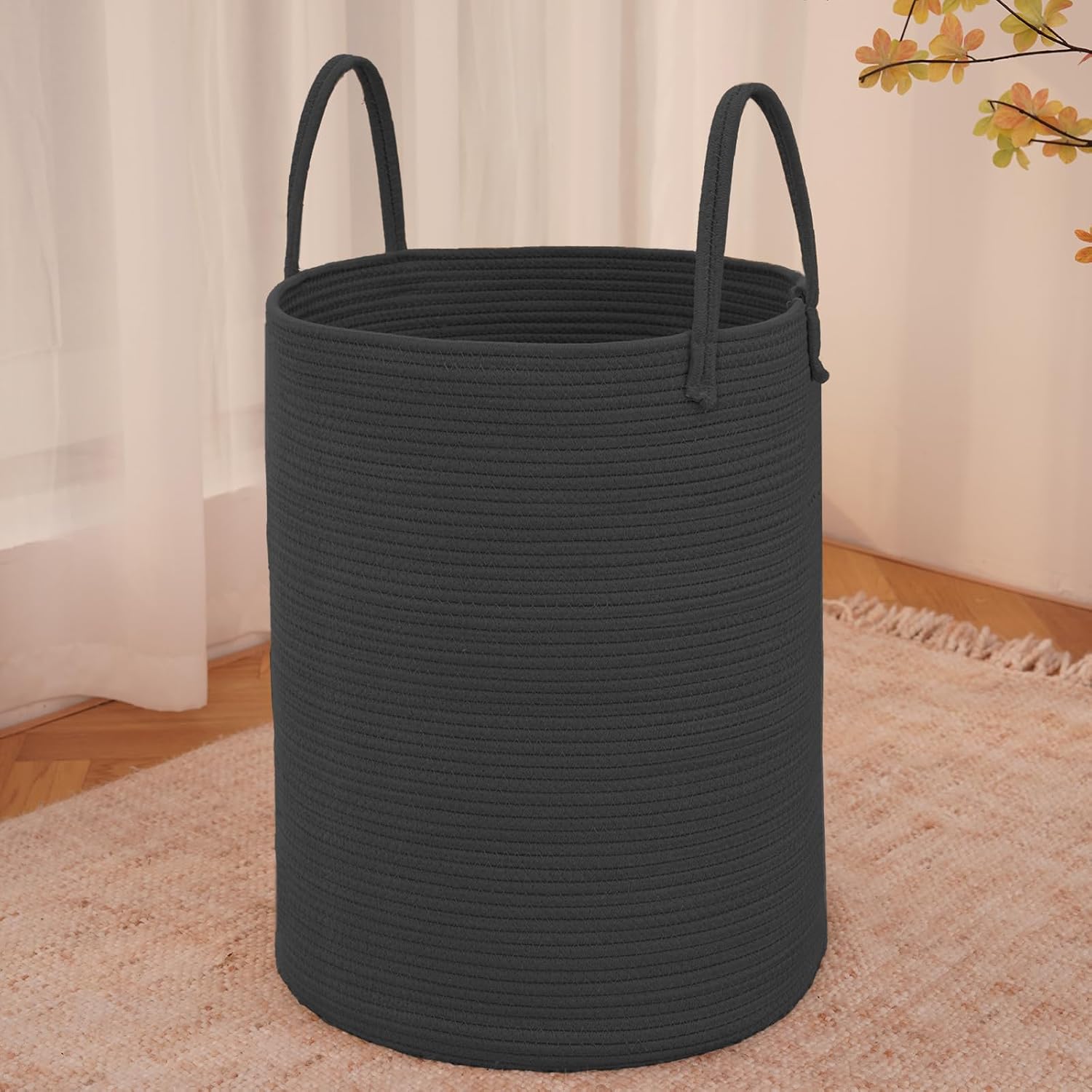 Moonval Woven Laundry Basket, 60L Cotton Rope Hamper for Clothes, Blankets & Toys