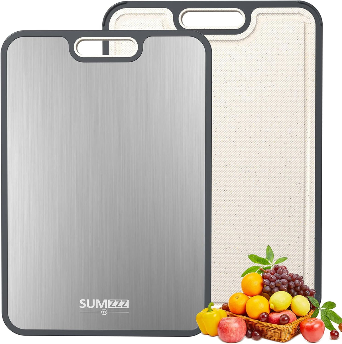 Moonval Titanium Cutting Board, Double-Sided Food-Grade Titanium & PP Chopping Board