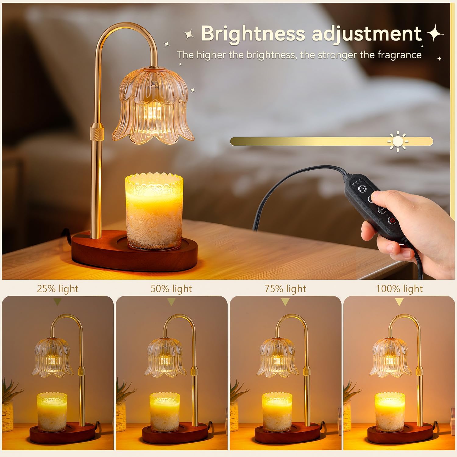 Moonval Candle Warmer Lamp, Height-Adjustable Dimmable Wax Warmer with Timer for Jar Candles