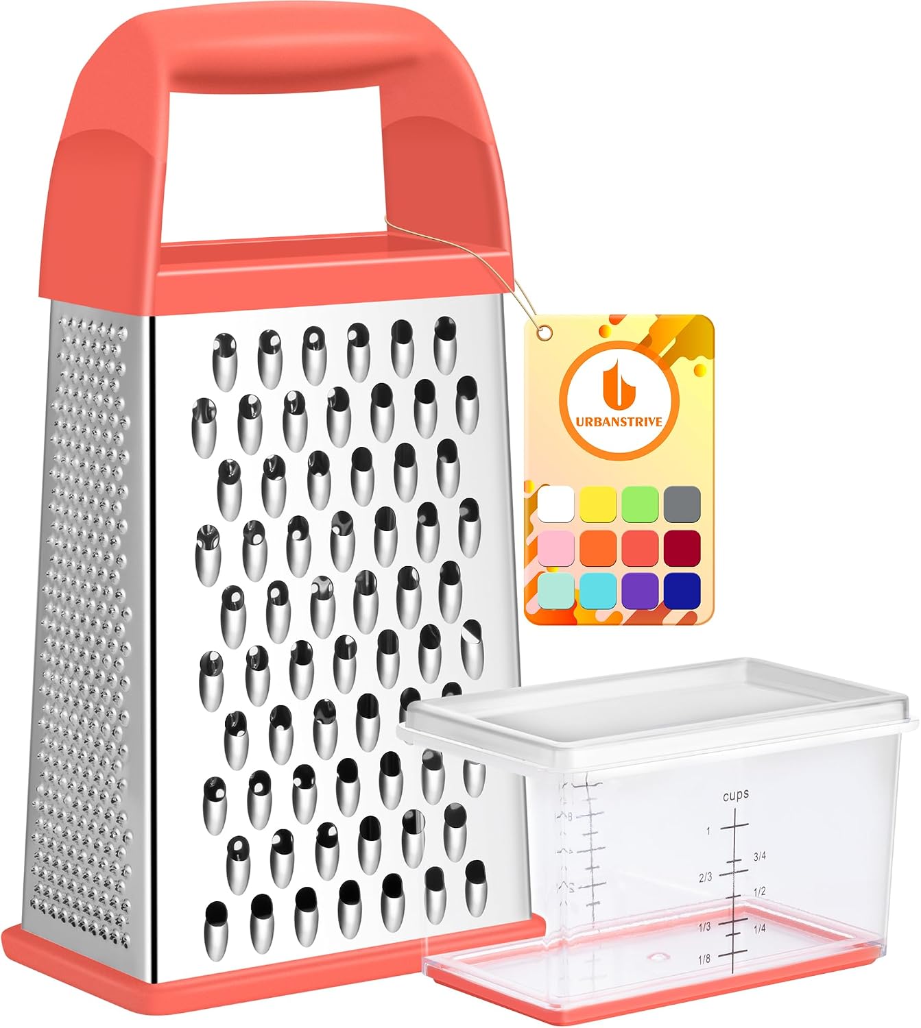 Moonval Cheese Grater, Stainless Steel Box Grater with Container for Cheese, Vegetables & Zesting