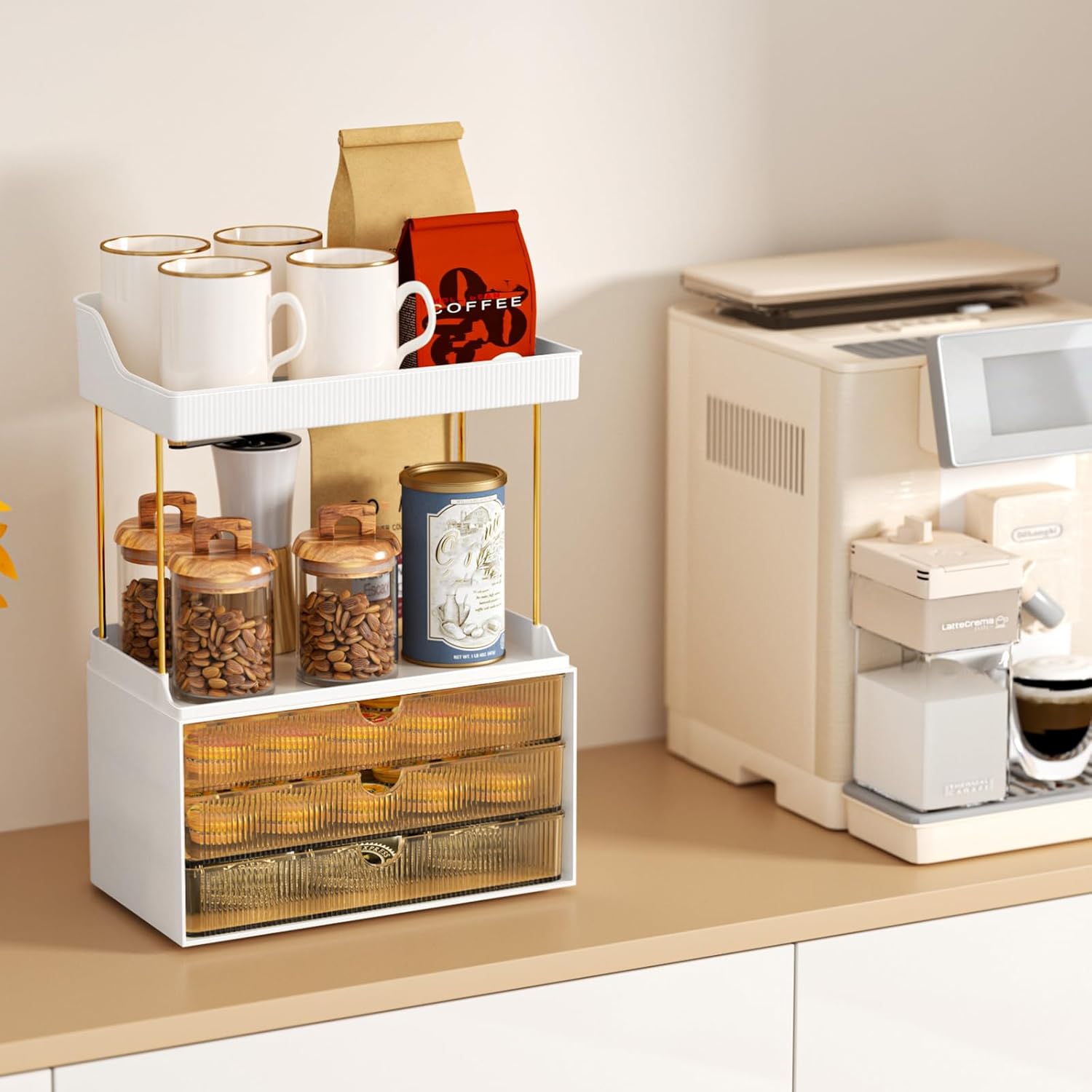 Moonval Makeup Organizer, 5-Tier Vanity Storage with 3 Large Drawers for Cosmetics & Skincare