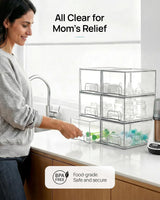 Moonval Clear Storage Drawers, 4-Pack Stackable Acrylic Organizer Bins for Bathroom, Kitchen & Pantry