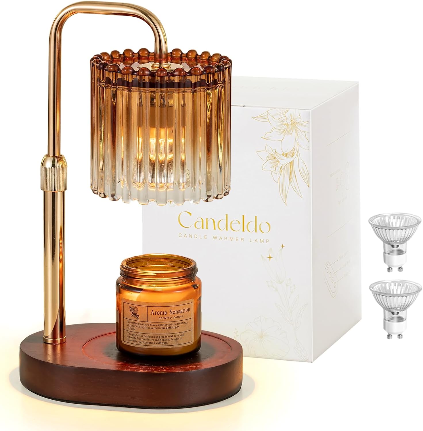 Moonval Candle Warmer Lamp, Height-Adjustable Dimmable Wax Warmer with Timer & 2 Bulbs