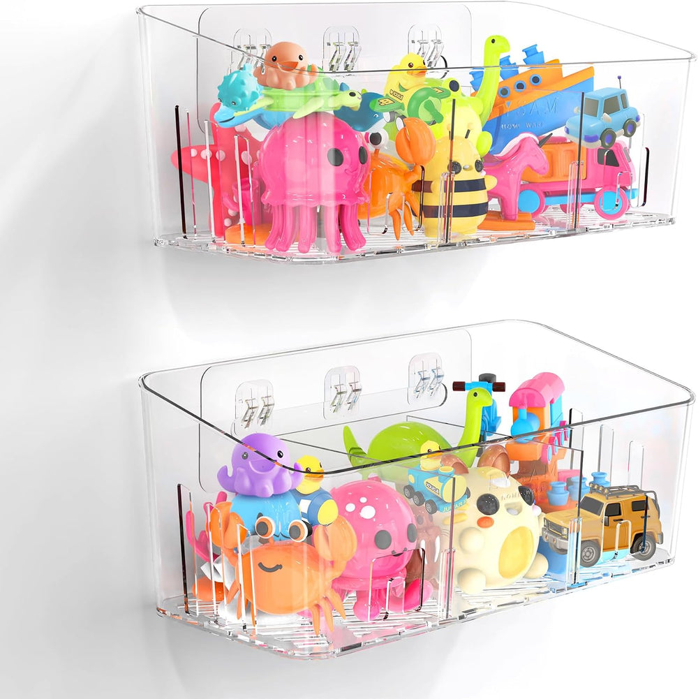 Moonval Bath Toy Organizer, Quick-Dry Mesh Storage Bins with 3 Compartments for Baby & Kids Toys