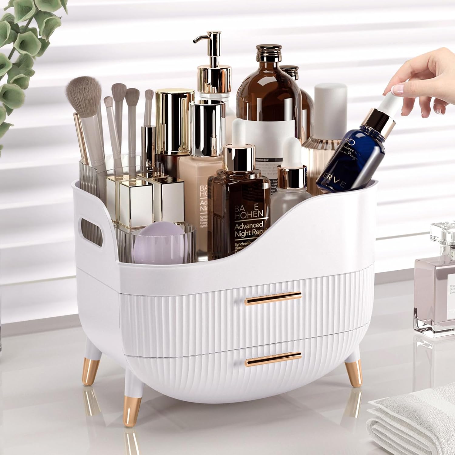 Moonval Makeup Organizer, Large Cosmetic Storage Case with Drawers & Handle for Vanity & Bathroom